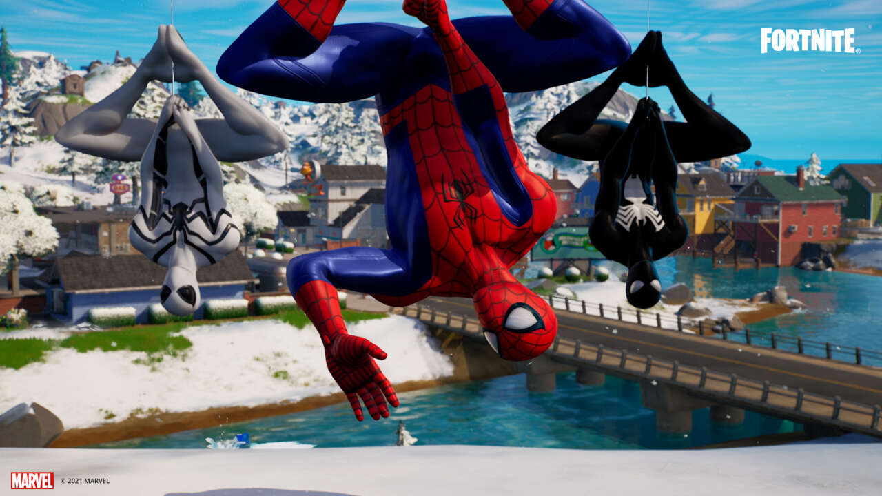 Fortnite Miles Morales und Green Goblin Skins auf der Karte von Kapitel 3 gehänselt