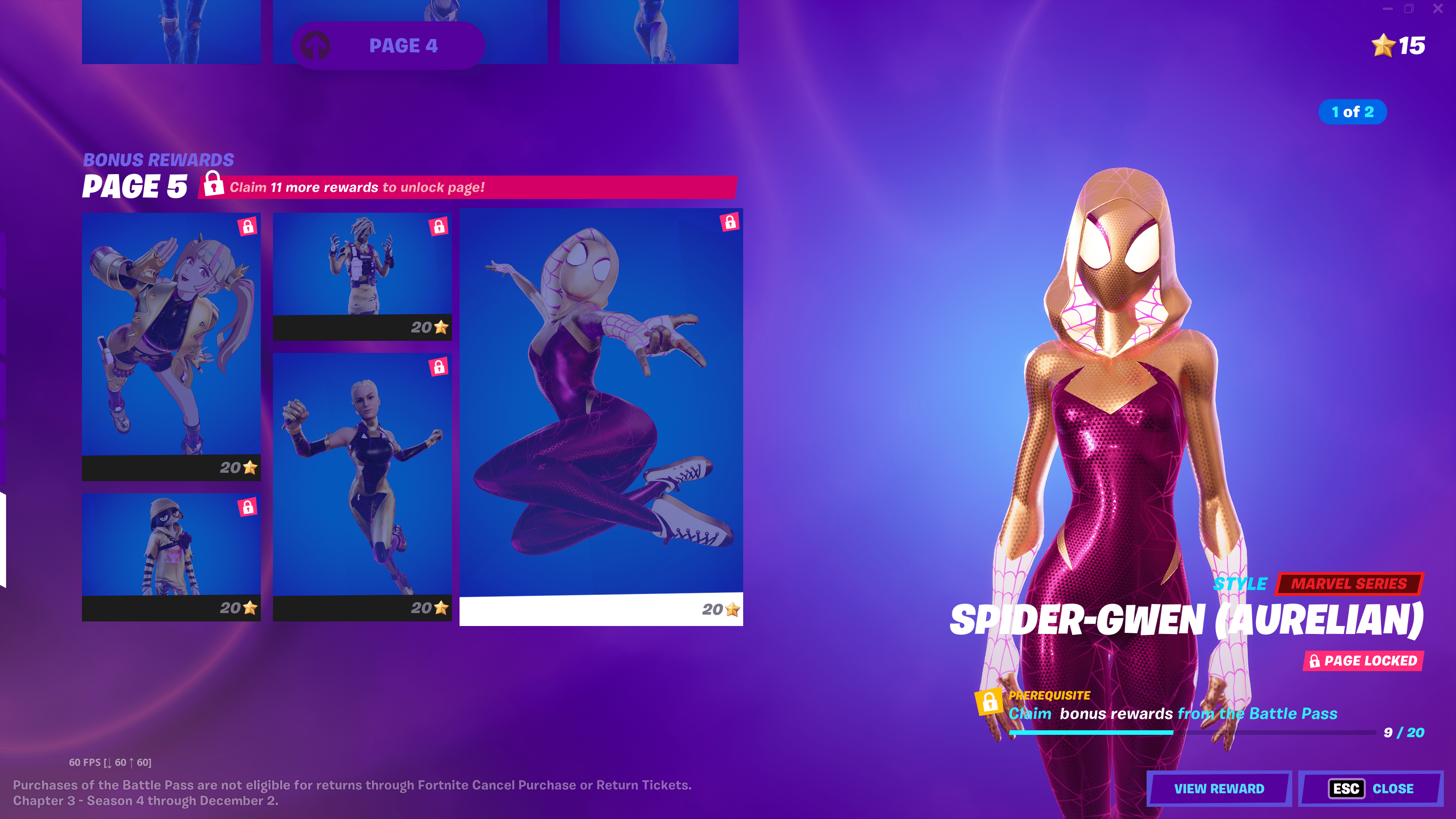 Fortnite Kapitel 3 Staffel 4 Spider-Gwen Ein Screenshot des Spider-Gwen-Skins mit der Aurelian-Goldvariante am Ende des Battle Pass von Fortnite Kapitel 3, Staffel 4.
