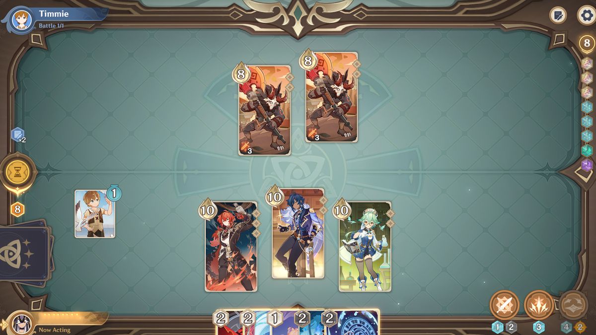 Karten füllen das Brett des neuen Sammelkartenspiels von Genshin Impact.