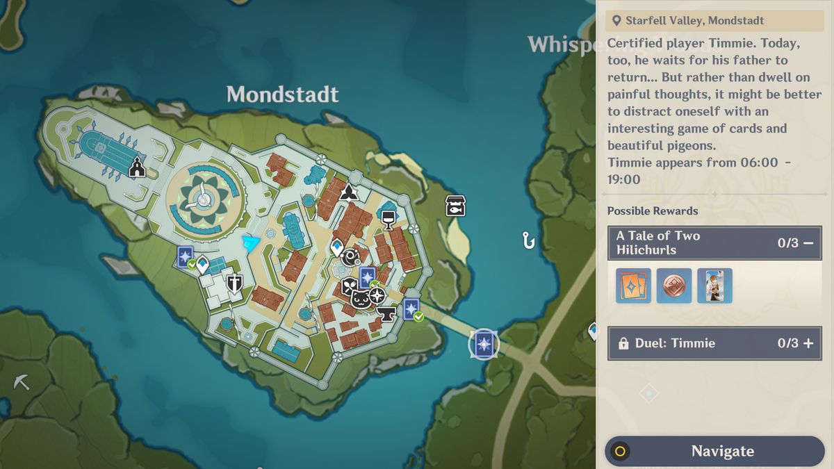 Eine Karte von Mondstat zeigt, wo Sie das neue Sammelkartenspiel von Genshin Impact starten können.