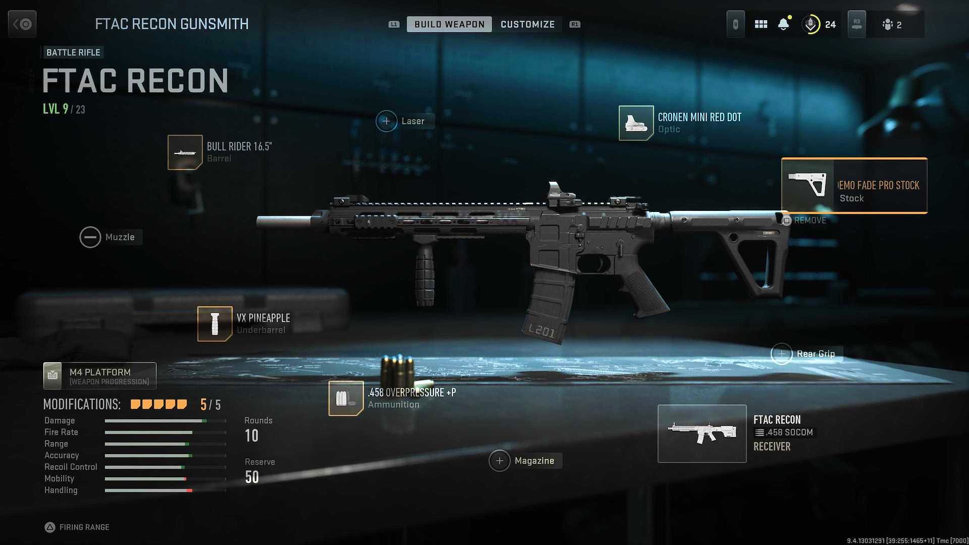 Bild des Büchsenmacher-Menüs für das FTAC Recon Marksman-Gewehr in Call of Duty Modern Warfare 2.
