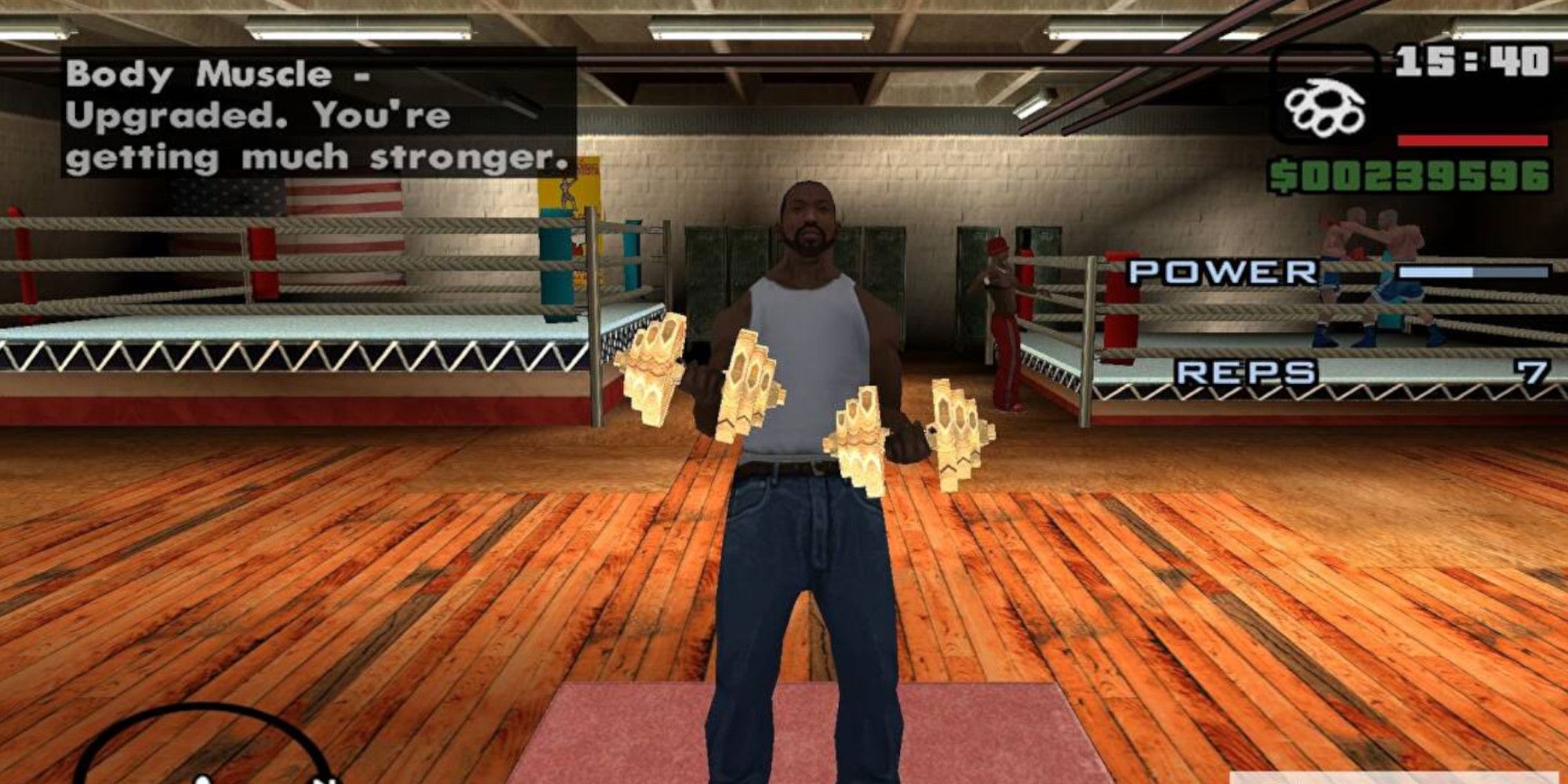 CJ trainiert im Fitnessstudio