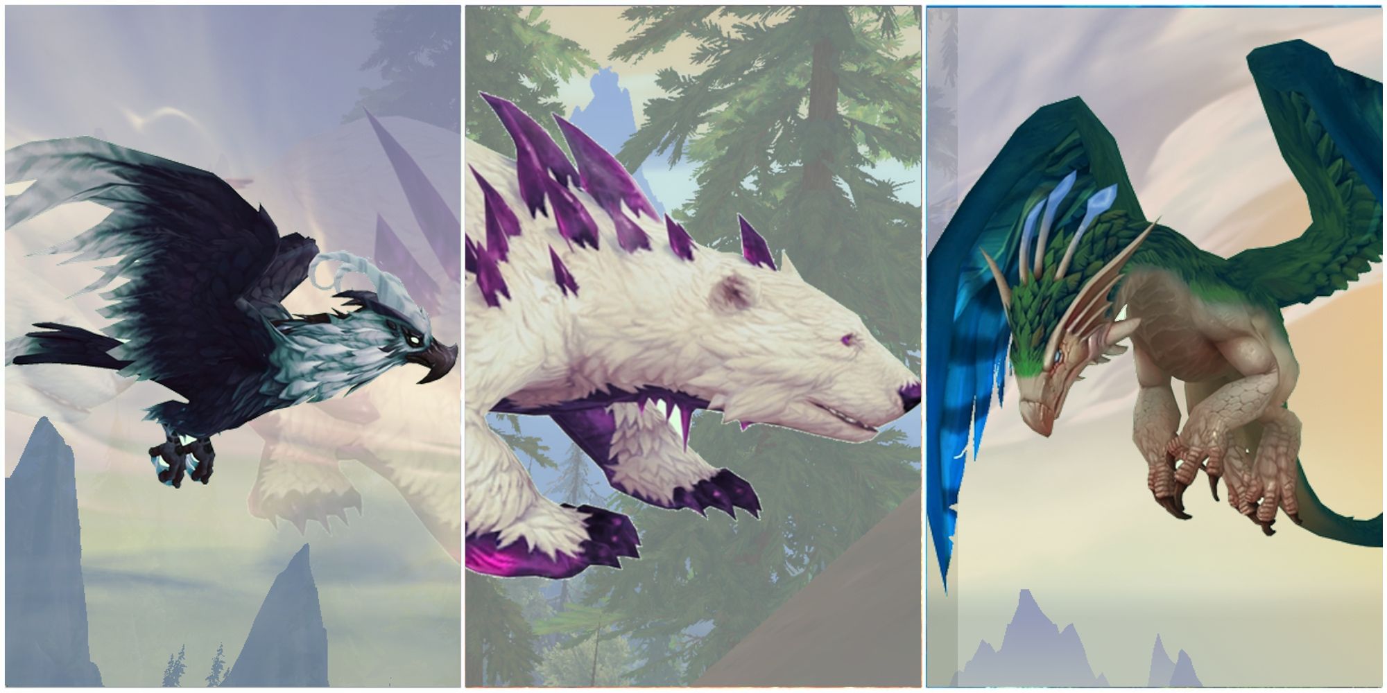 Vaniik the Stormtouched, Ice Bear and Veilwings as seen in World of Warcraft Dragonflight