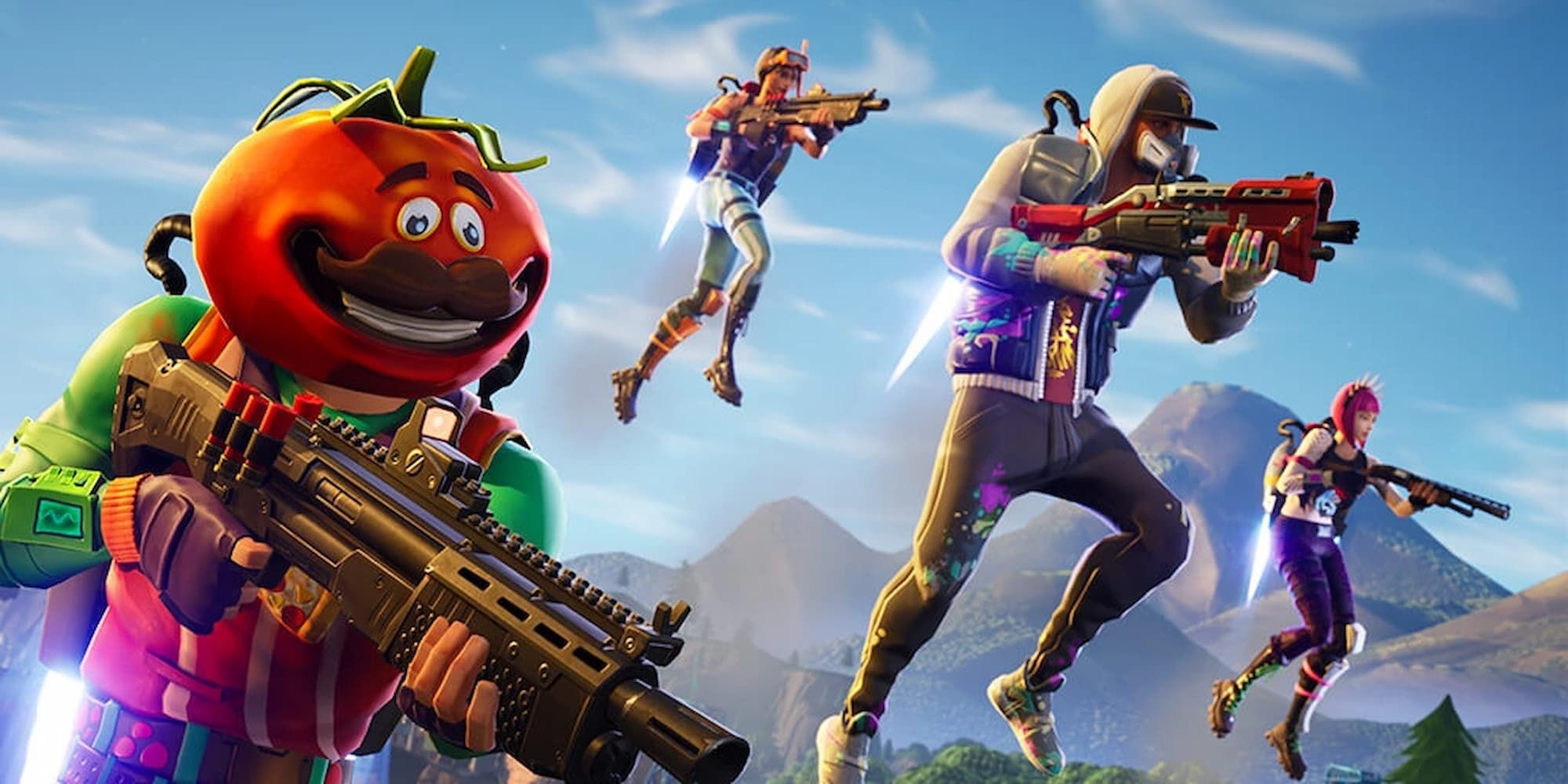 Mehrere Fortnite-Skins Jetpack mit Schrotflinten im Close Encounters LTM nach vorne.