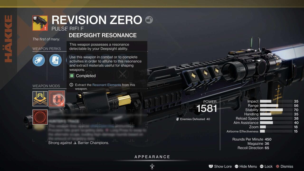 Holen Sie sich die Deepsight Resonance von Revision Zero.
