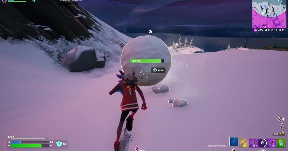 Gehen Sie während des jüngsten Winterereignisses in "Fortnite" in einem riesigen Schneeball in Deckung