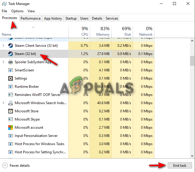Schließen von Steam über den Task-Manager