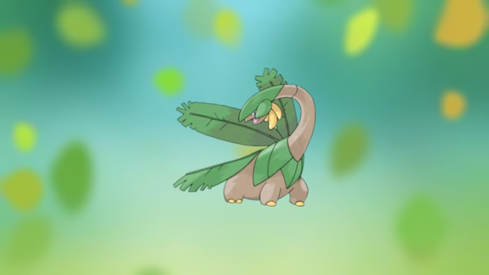 Tropius auf dem grasartigen Hintergrund.