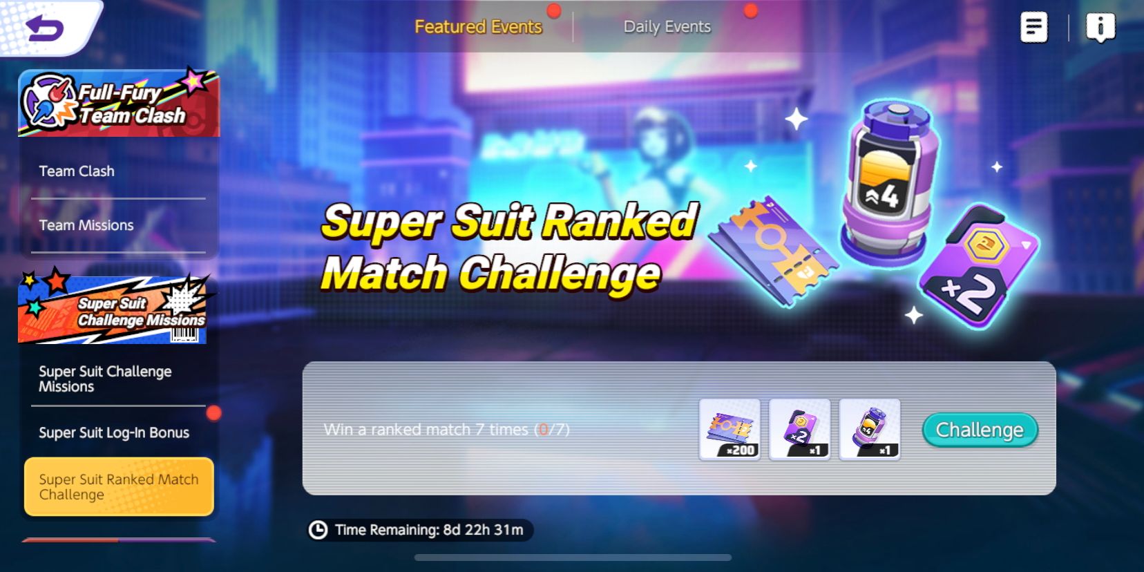 Der Super Suit Ranglisten-Herausforderungsbildschirm von Pokemon Unite, der diese Event-Mission zeigt