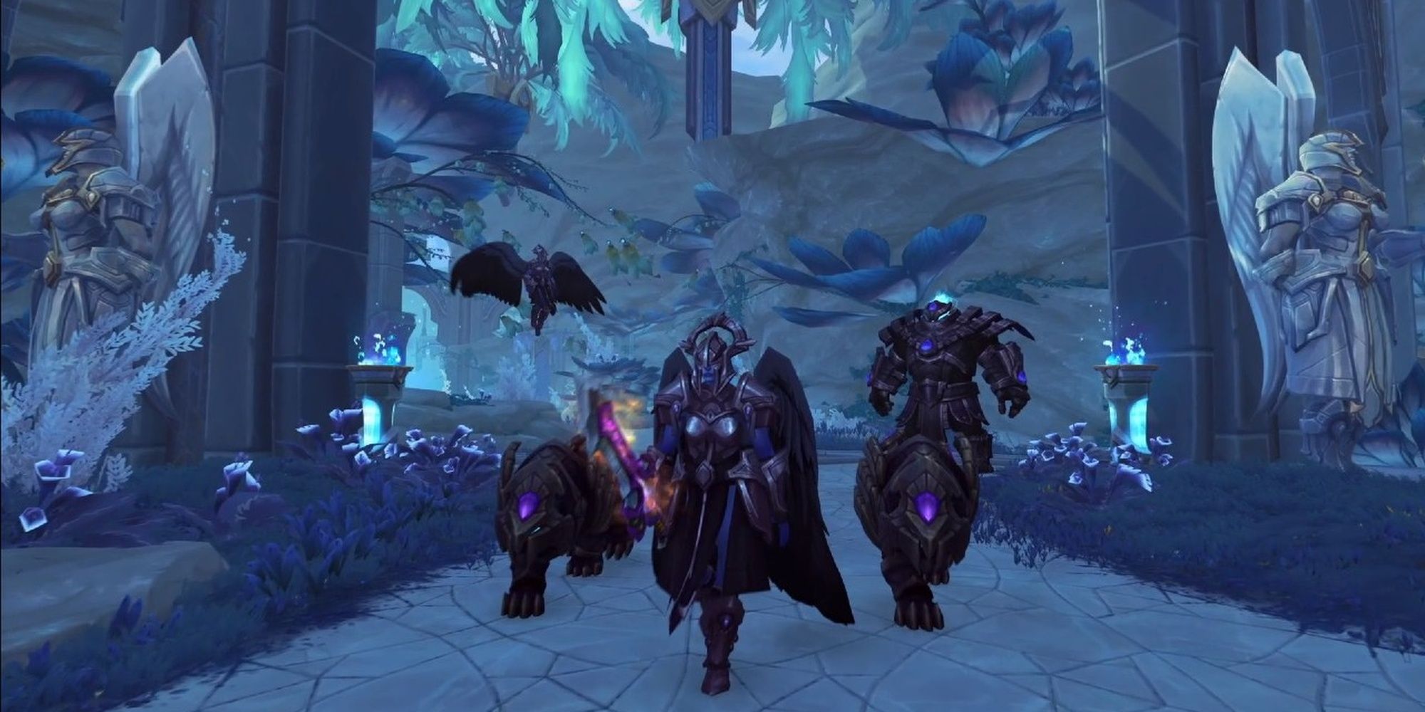 World Of Warcraft Shadowlands: Vollständige Gruppe, die die Wildnis erkundet