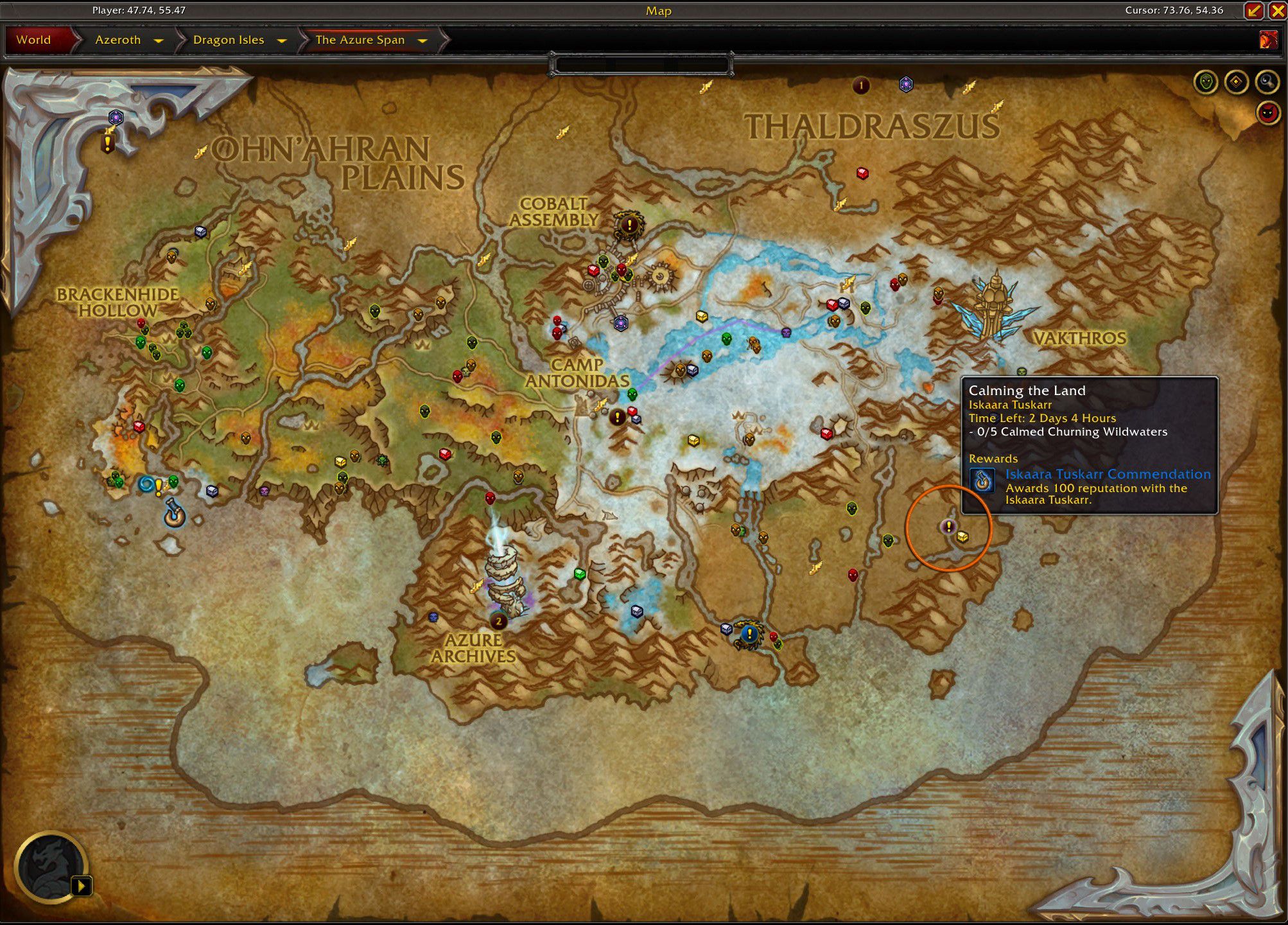WoW Calming the Land World Quest Map-Standort
