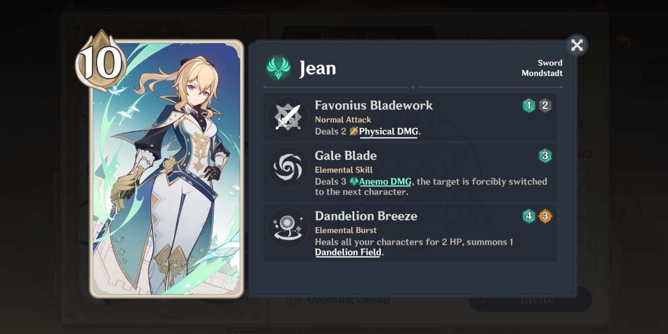 Genshin Impact TCG Jean Charakterkarte