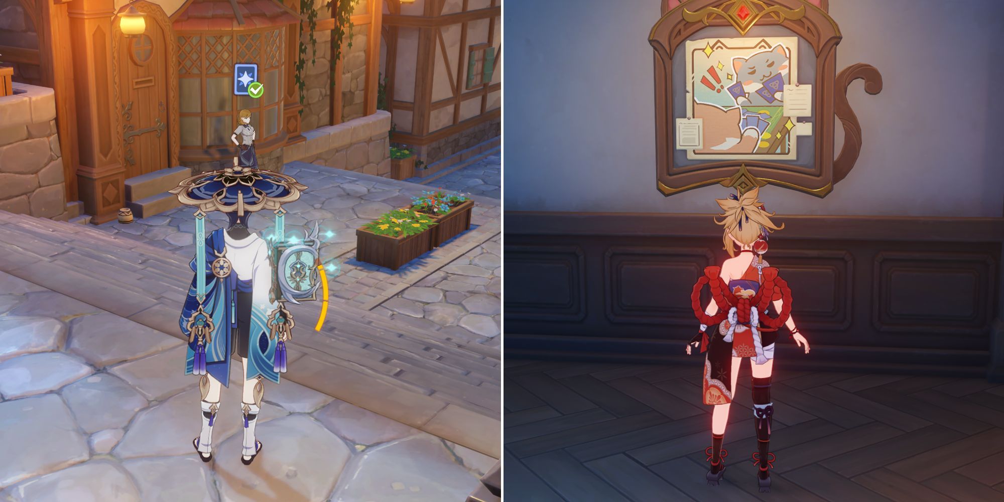 Genshin Impact Wanderer Looking At Marjorie And Yoimiya In Cat's Tail