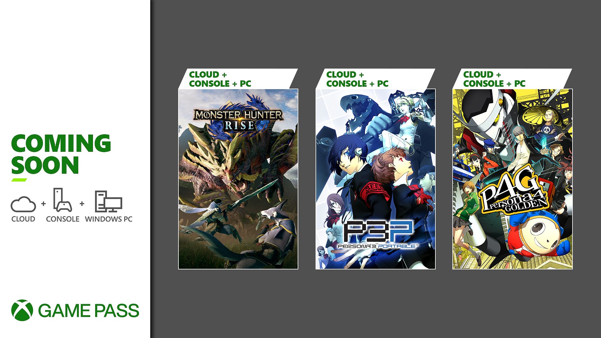 Erscheint im Xbox Game Pass: Monster Hunter Rise, Persona 3 Portable und Persona 4 Golden
