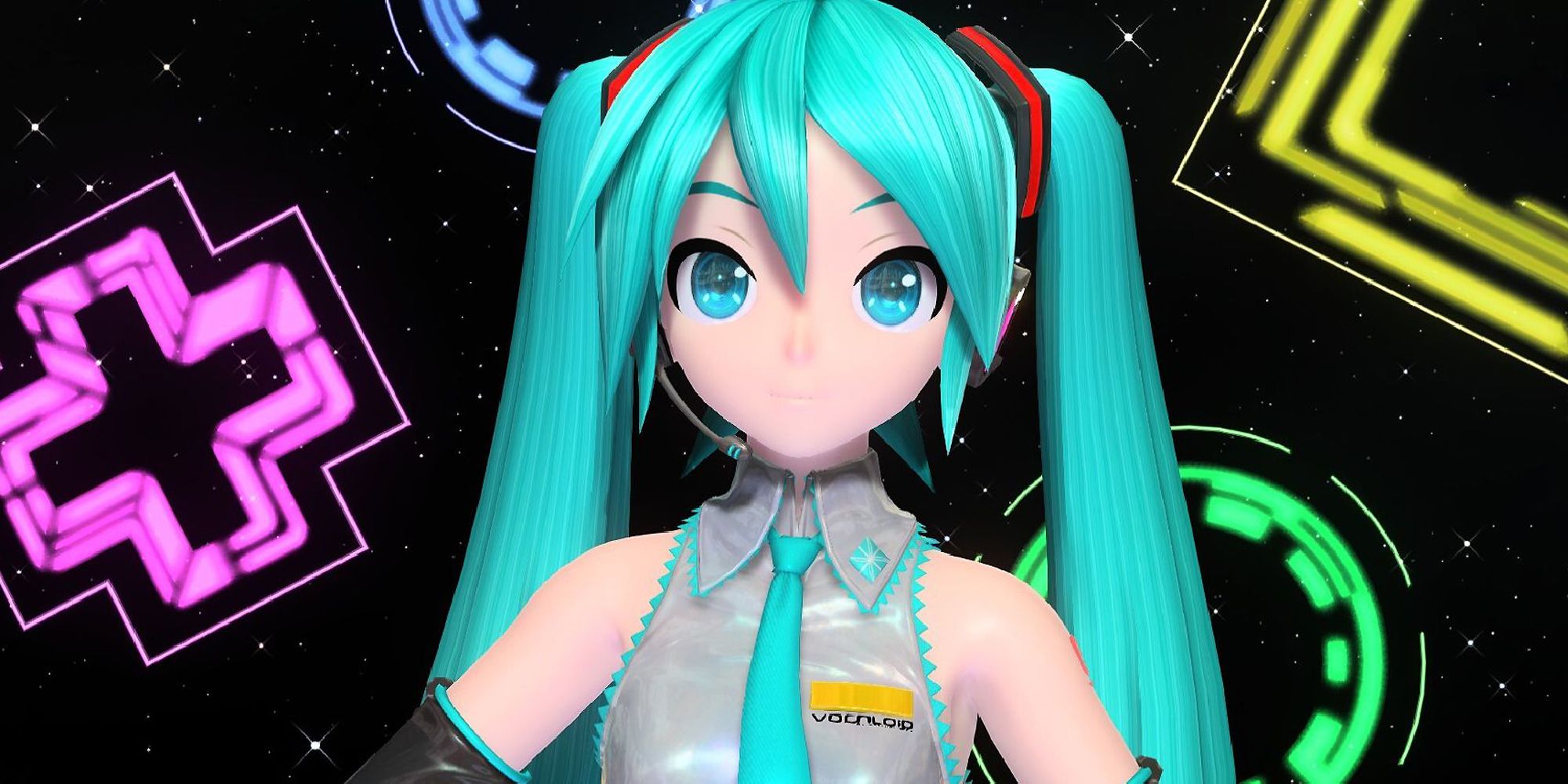 Hatsune Miku singt vor Kreuzen, Kreisen, Quadraten und mehr in Project Diva Megamix+.
