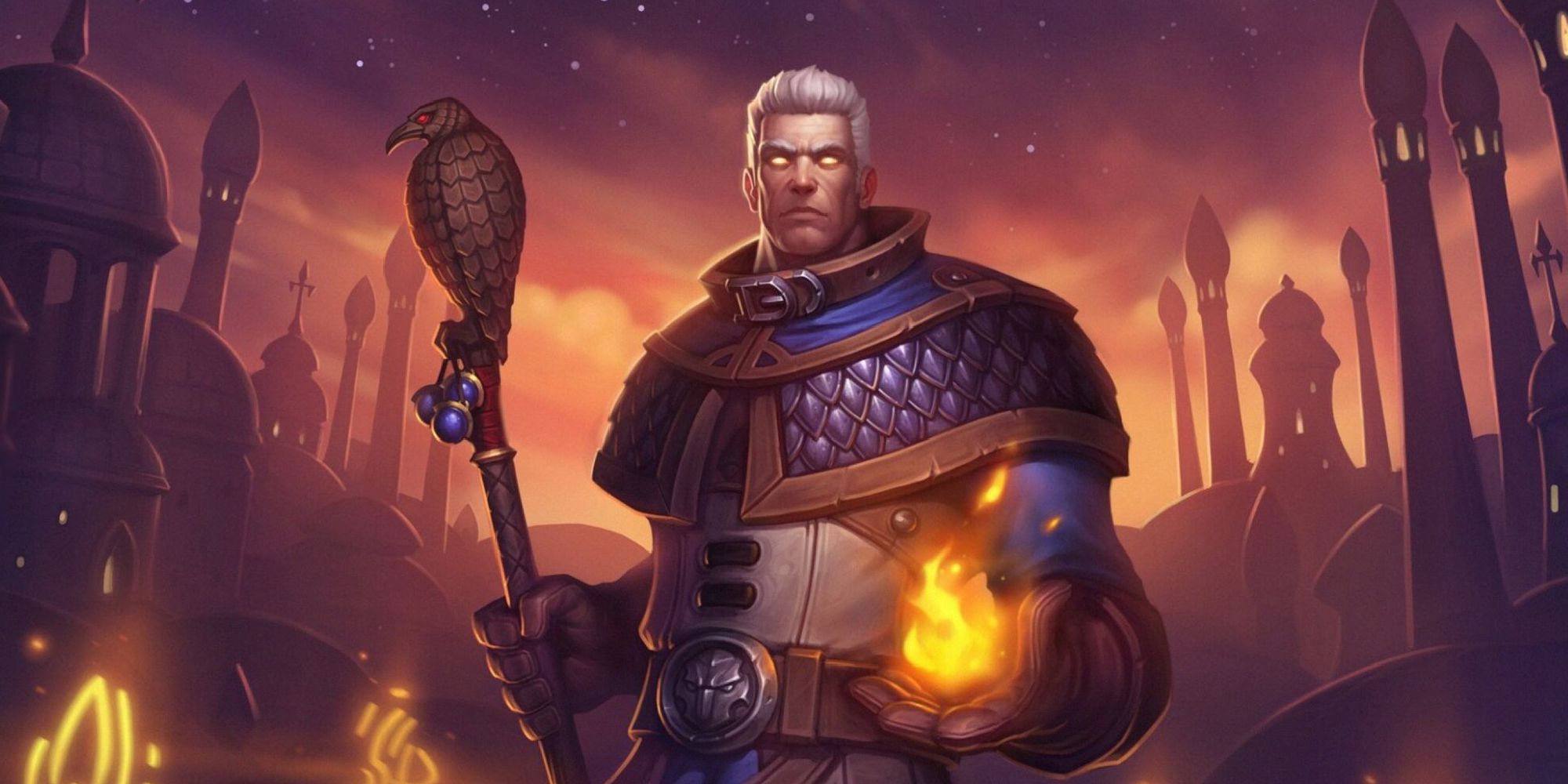 Erzmagier Khadgar ist dabei, Feuerzauber in WoW zu wirken