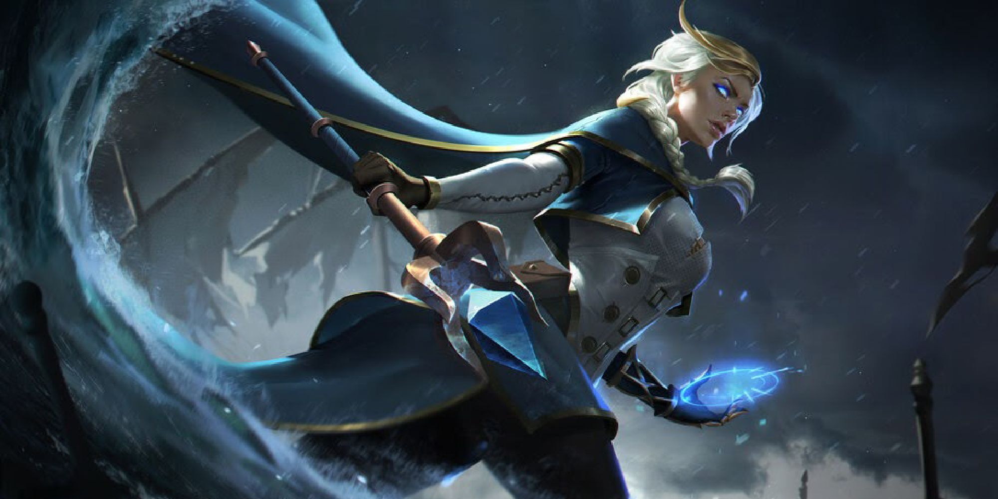 Jaina Proudmoore aus WoW posiert vor eisigem Hintergrund