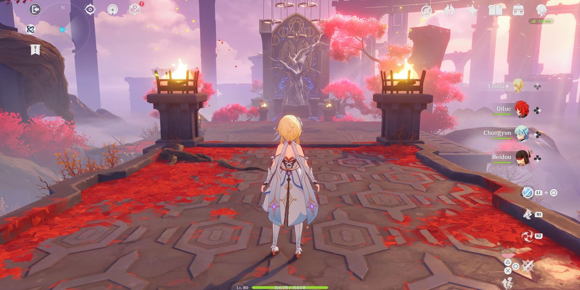 Der Reisende betritt die Domäne Momiji Dyed Court