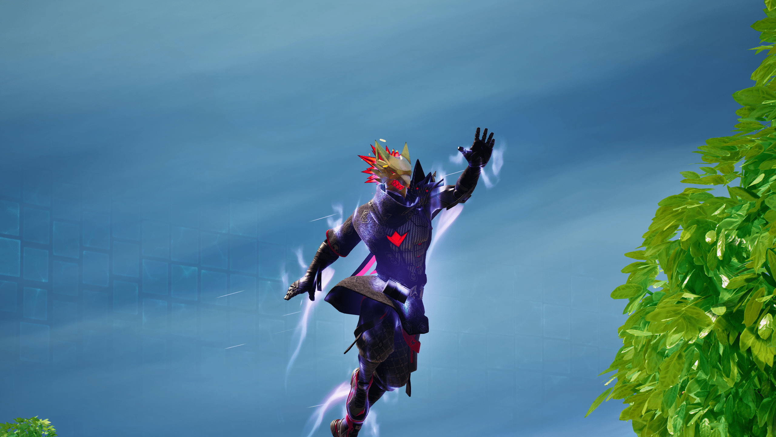 Vierzehn Tage Fortnite-Charakter springt durch den Himmel und leuchtet mit reduzierter Schwerkraft