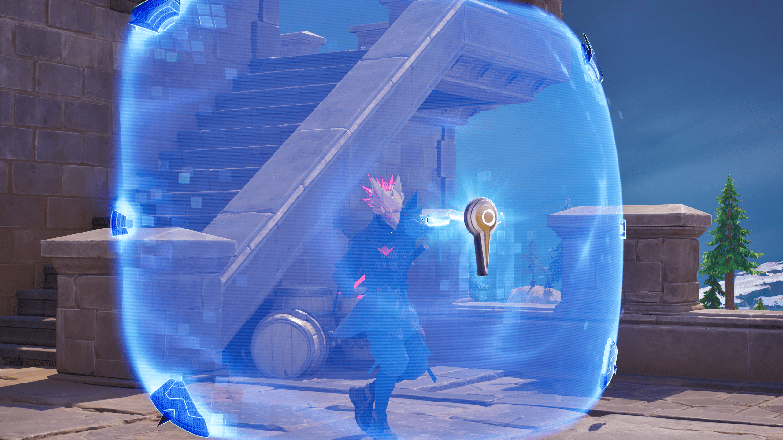 Vierzehn Tage Fortnite-Charakter mit einem Schutzschild