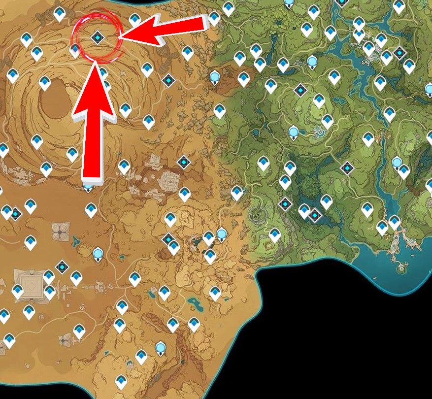 Die Lage von Fane of Panjhave Domain auf einer Karte von Teyvat.
