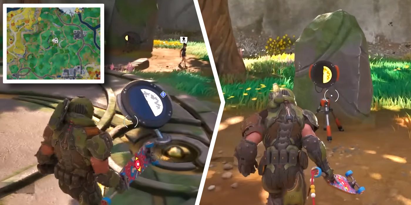 Ausrichten von Sternsensoren in Fortnite durch Angriff auf dasselbe Mondsymbol wie das Symbol in der Mitte des Standorts