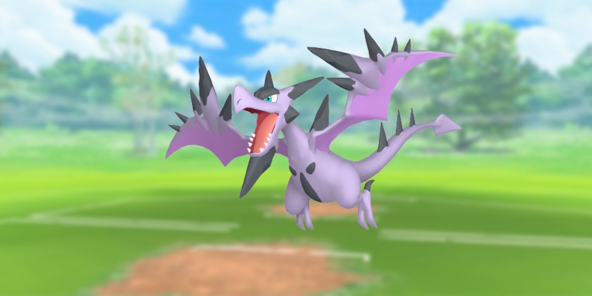 Bild von Mega Aerodactyl mit dem Schlachtfeld von Pokemon Go als Hintergrund