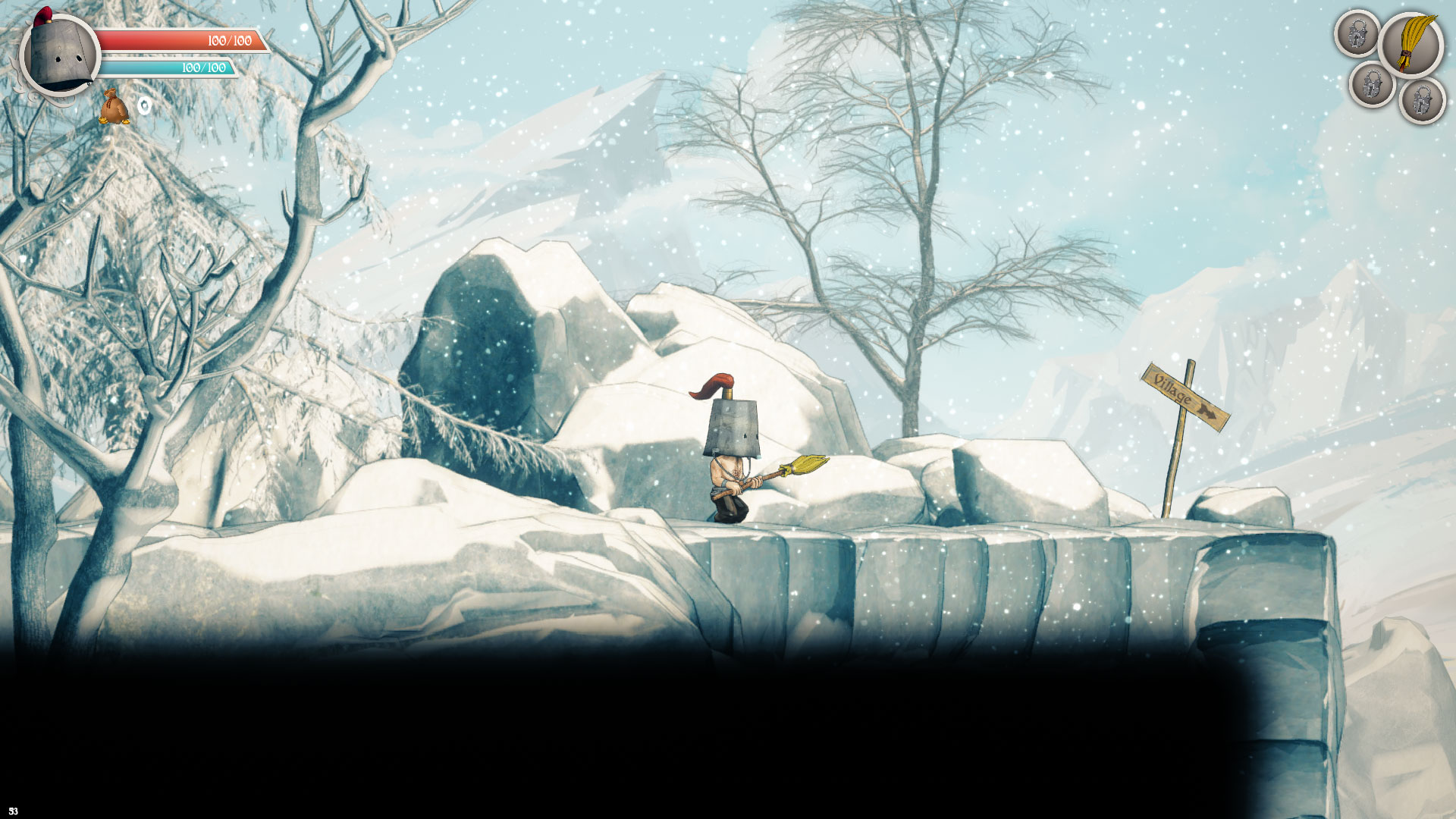 Held auf einem schneebedeckten Felsvorsprung