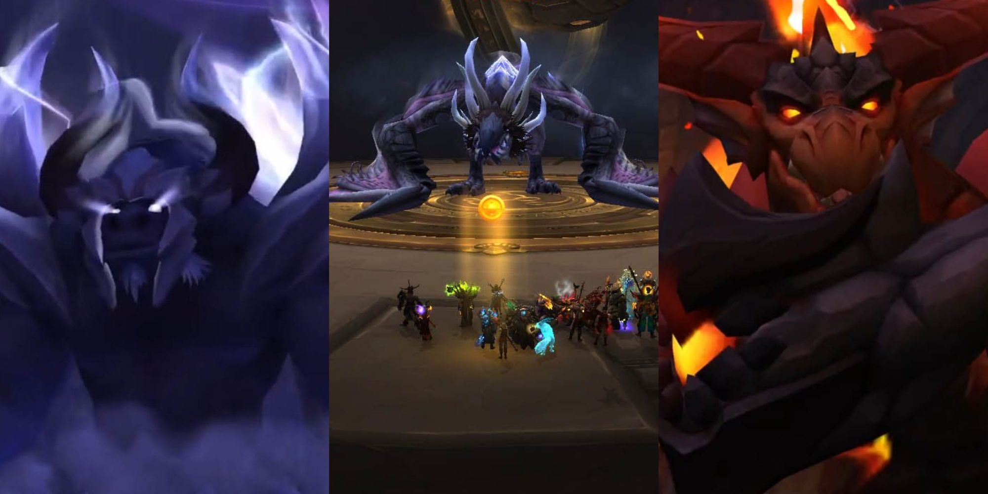 World of Warcraft-Collage von drei Drachen – Kurog, Eranog und Raszageth