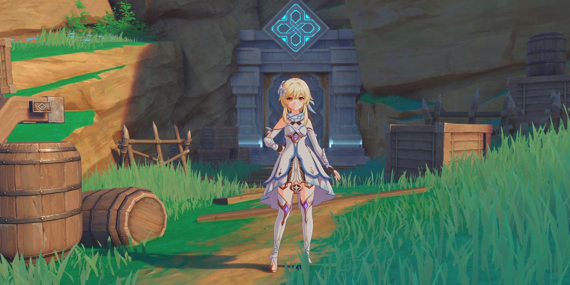 Traveler Stands in front of Momiji Dyed Court domain