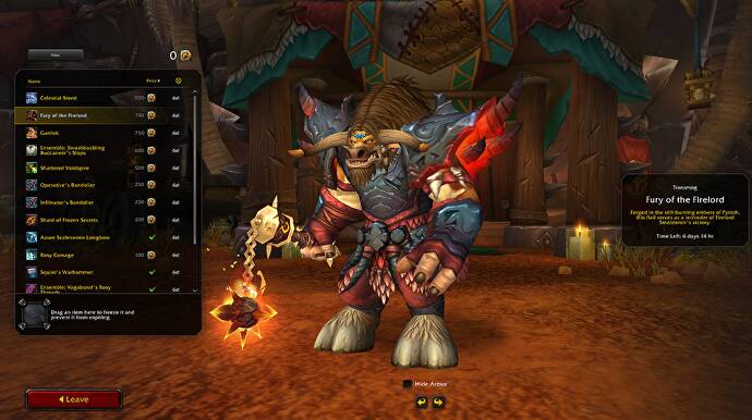 Belohnungsmenü für den World of Warcraft-Handels-Psot