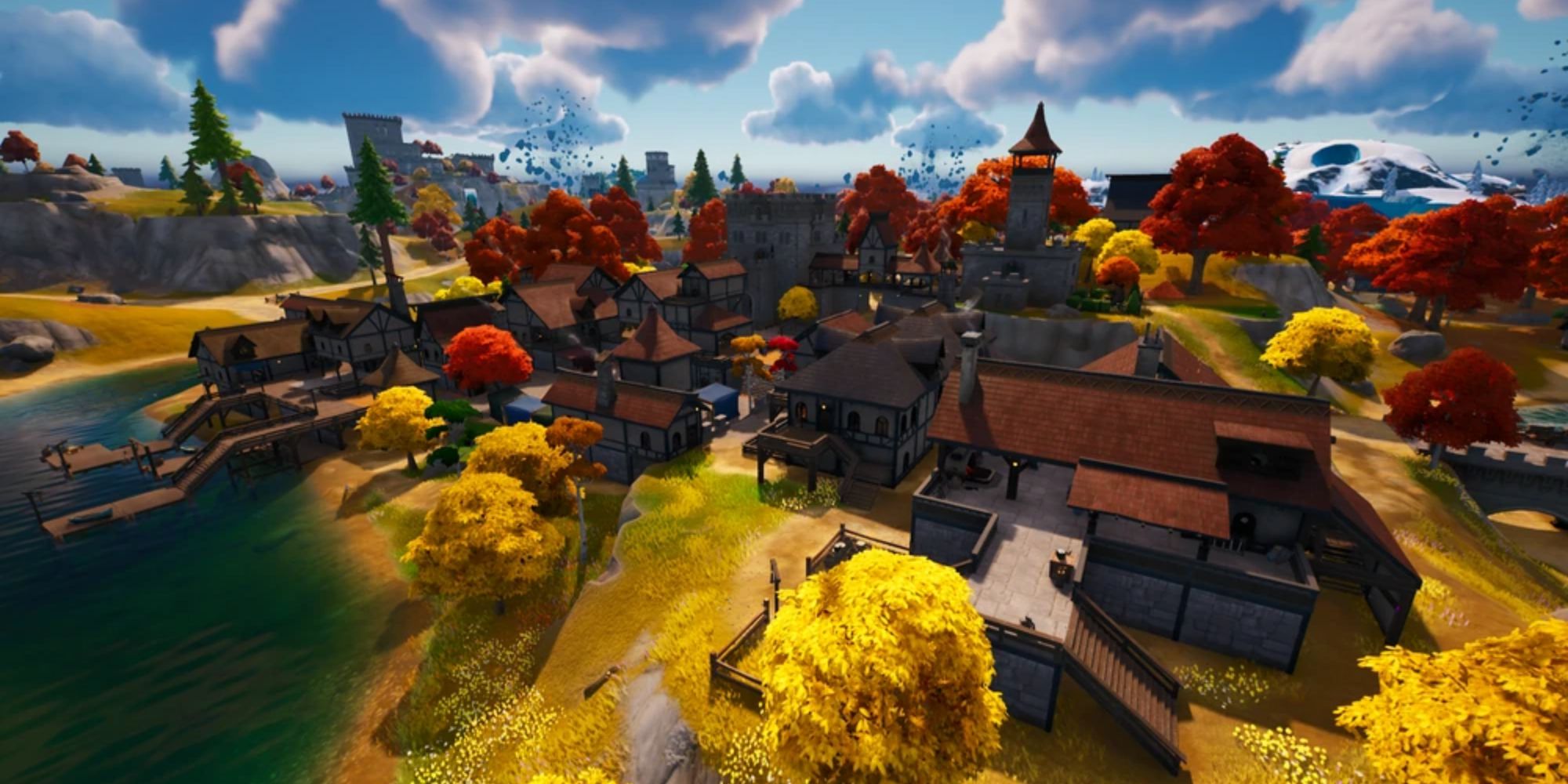Ein mittelalterliches Stadtzentrum in Fortnite Kapitel 4 namens Anvil Square