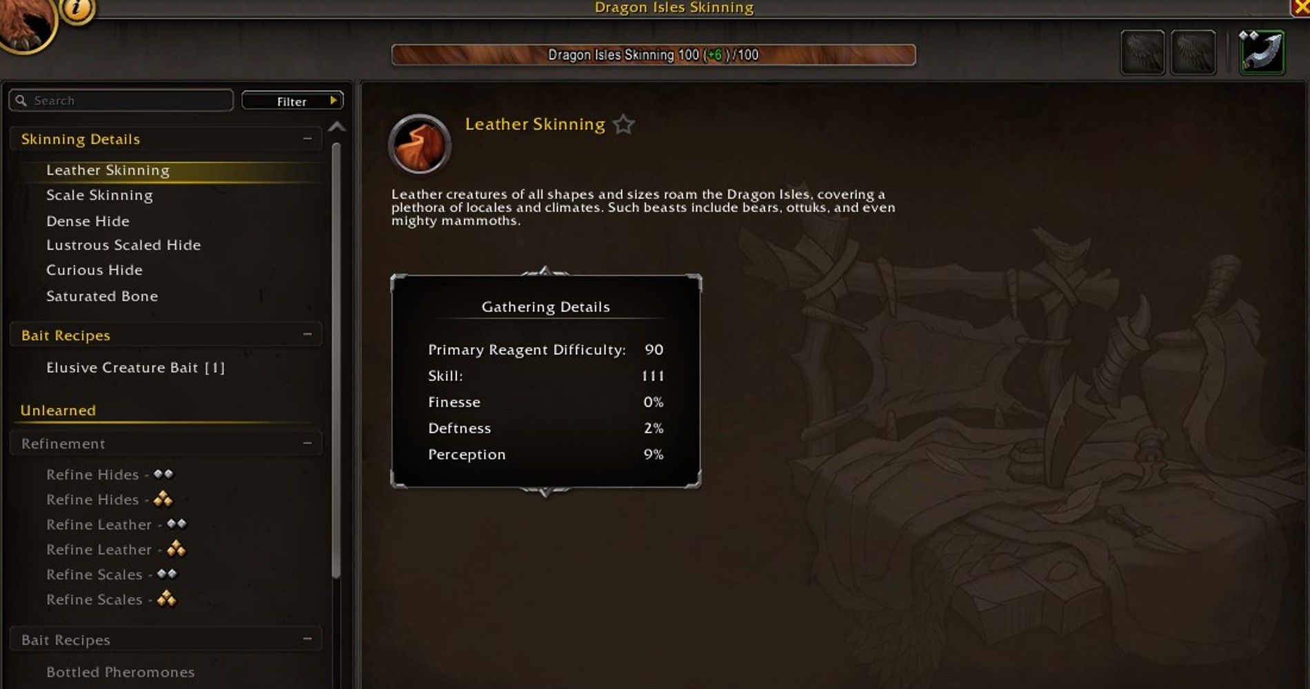 Ein Überblick über die Fähigkeit „Lederhäuten“ in World of Warcraft.