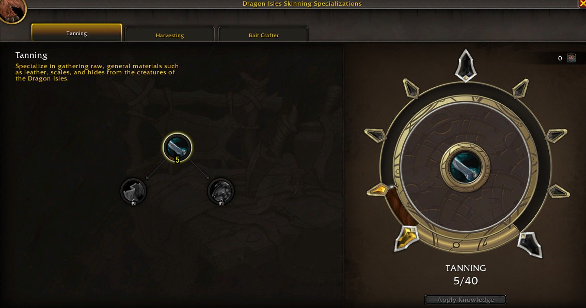 Die Tanning-Spezialisierung für Skinning in World of Warcraft.