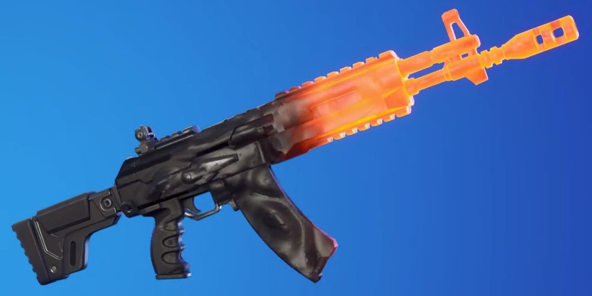 Eine Waffenverpackung in Fortnite namens Magma.  Diese Hülle teilt die Waffe in zwei Teile, wobei eine Seite aus geschmolzenem Feuer und die andere aus reinem Schwarz besteht