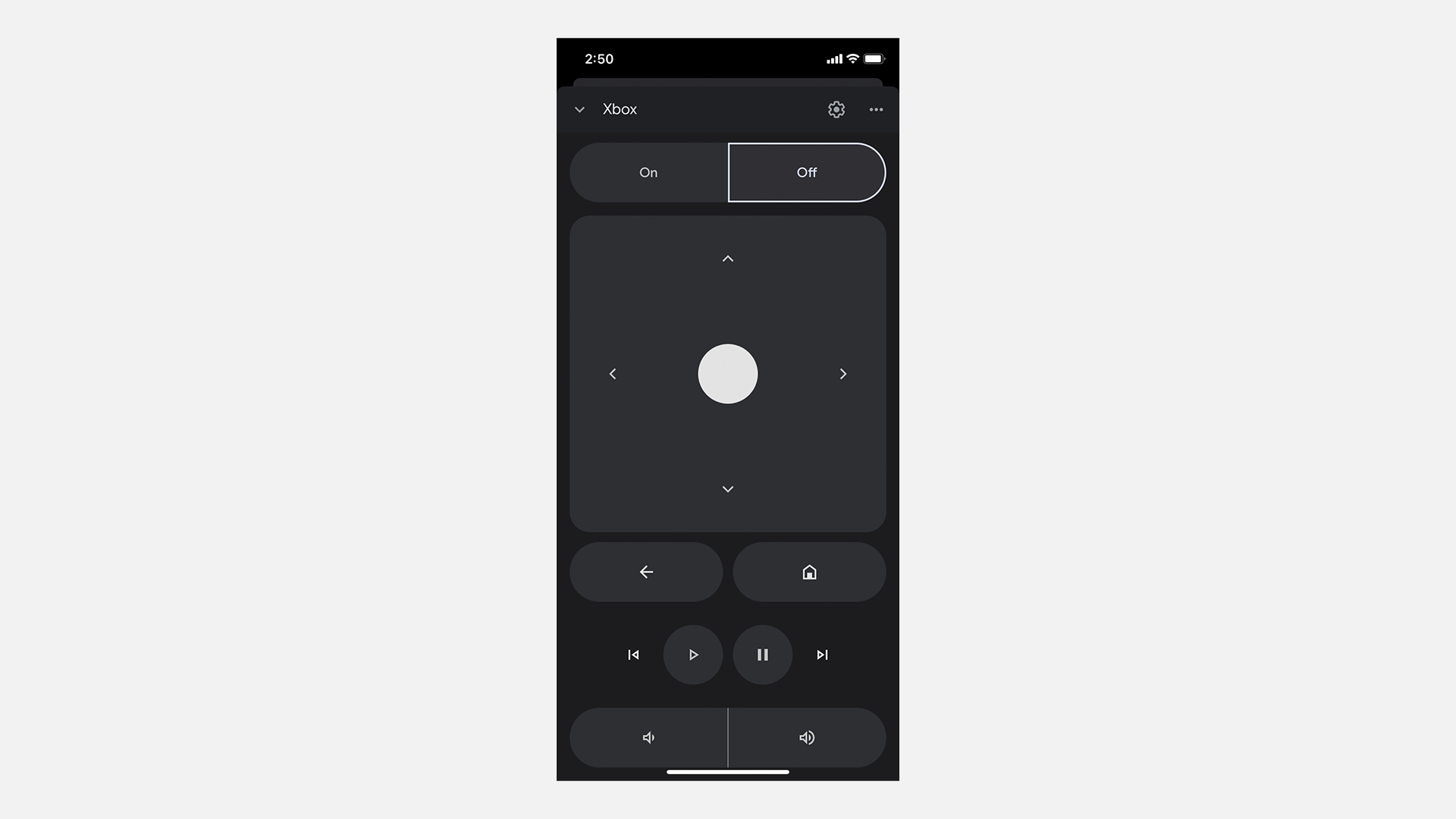 Screenshot der Fernbedienung der Google Home-App.