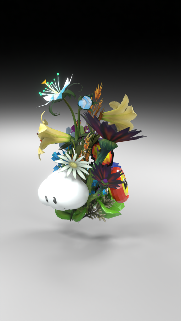 Ein großer Blumenstrauß von Jill Magid's "Out-Game-Blumen" NFT-Sammlung.  Mit freundlicher Genehmigung des Künstlers und Artwrld.