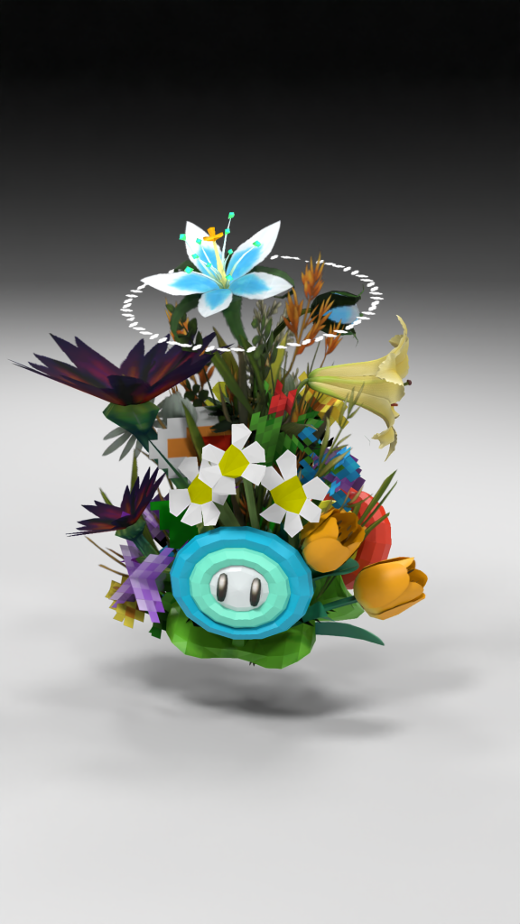 Ein großer Blumenstrauß von Jill Magid's "Out-Game-Blumen" NFT-Sammlung.  Mit freundlicher Genehmigung des Künstlers und Artwrld.