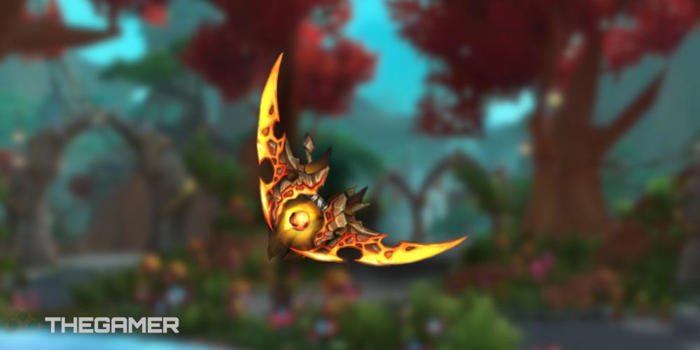 Infundierte Stormglaives über einem verschwommenen Bild von Dracheninseln