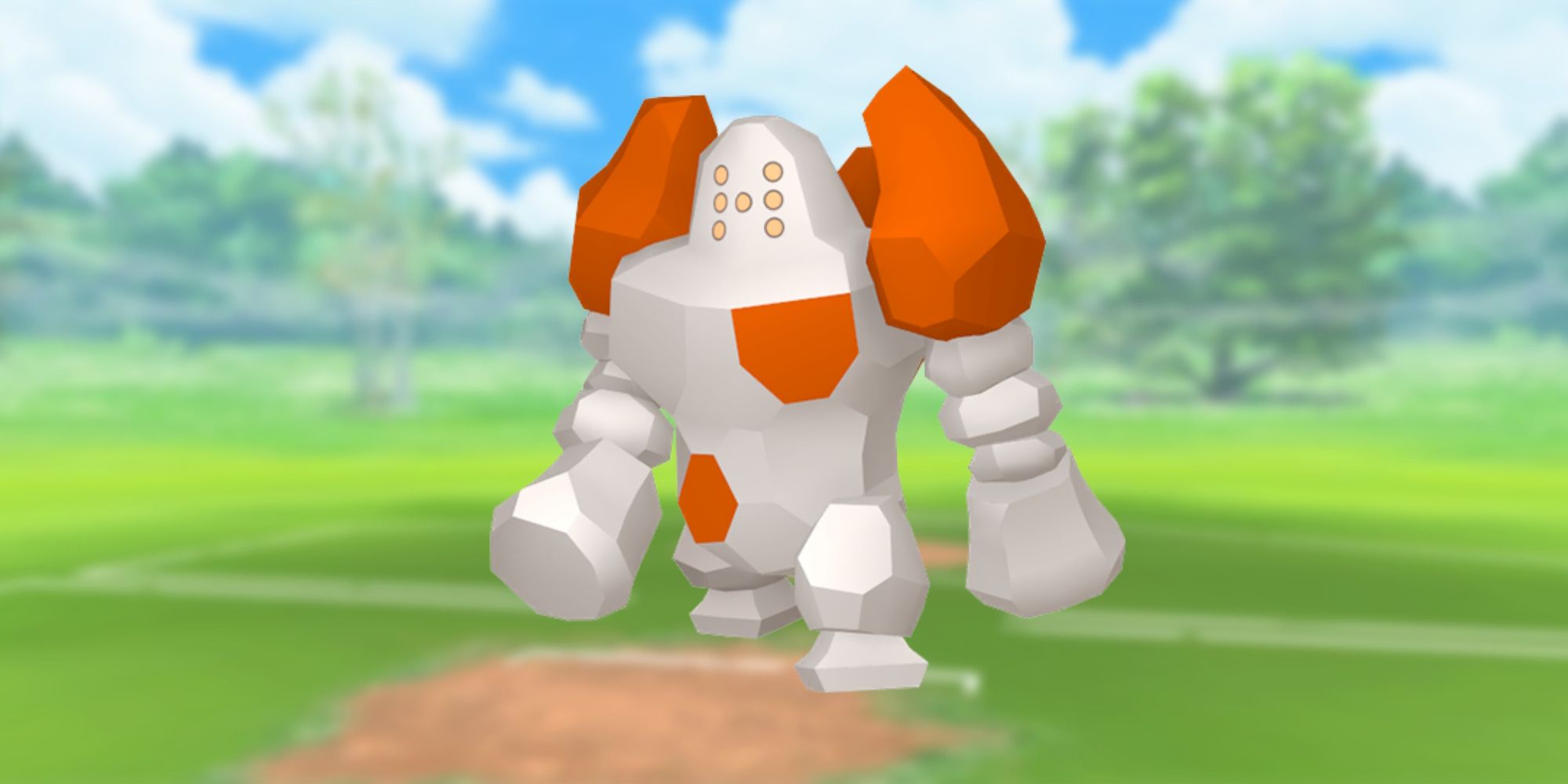 Regirock von Pokemon mit dem Schlachtfeld von Pokemon Go als Hintergrund