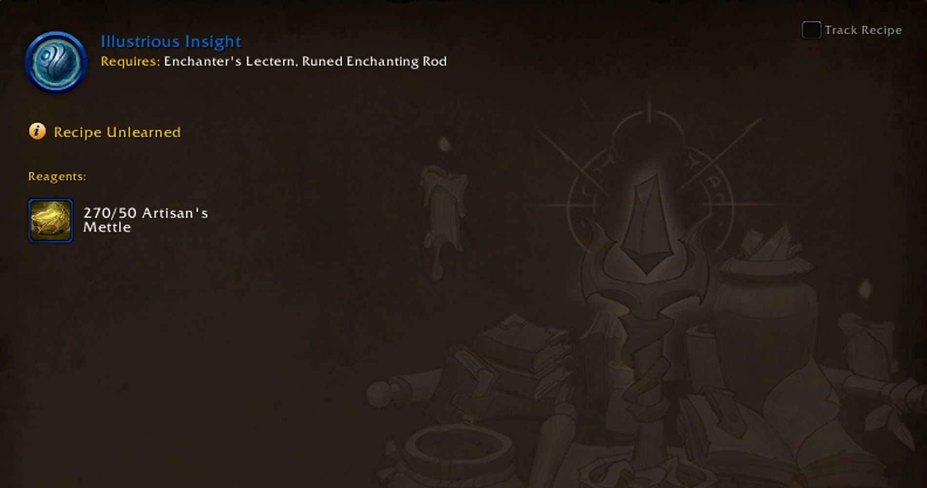 Erhabene Einsicht herstellen, ein gängiges Veredelungsreagenz in World of Warcraft.