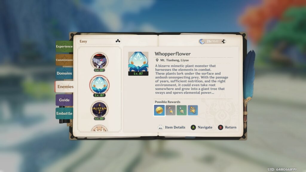 Genshin Impact - Hu Taos Aufstiegsmaterialien - Whopperflower Adventurer Handbook