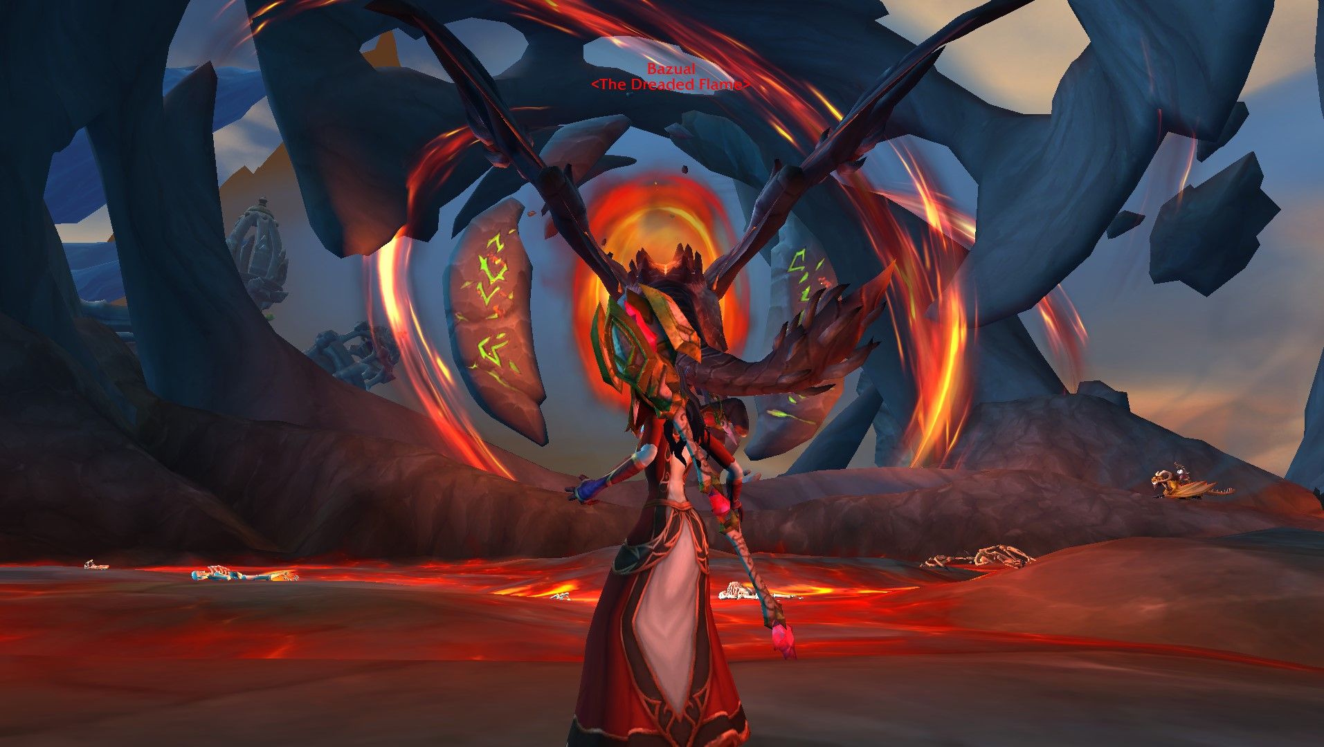Ein Feuermagier, der in World of Warcraft gegen den Weltboss Bazual kämpfen wird.