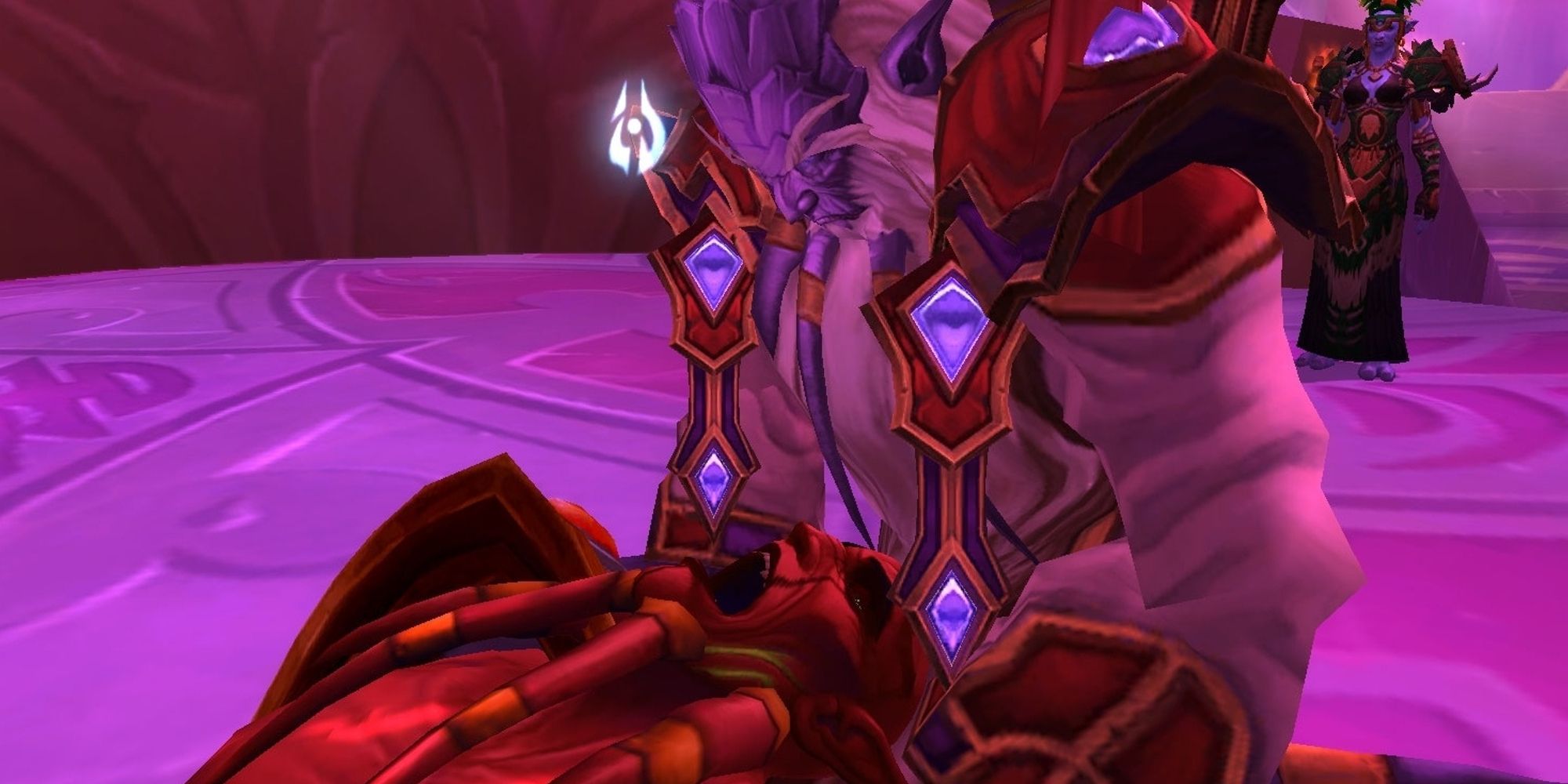 Prophet Velen hält seinen Sohn General Rakeesh während der Schlacht um die Exodar in World of Warcraft fest