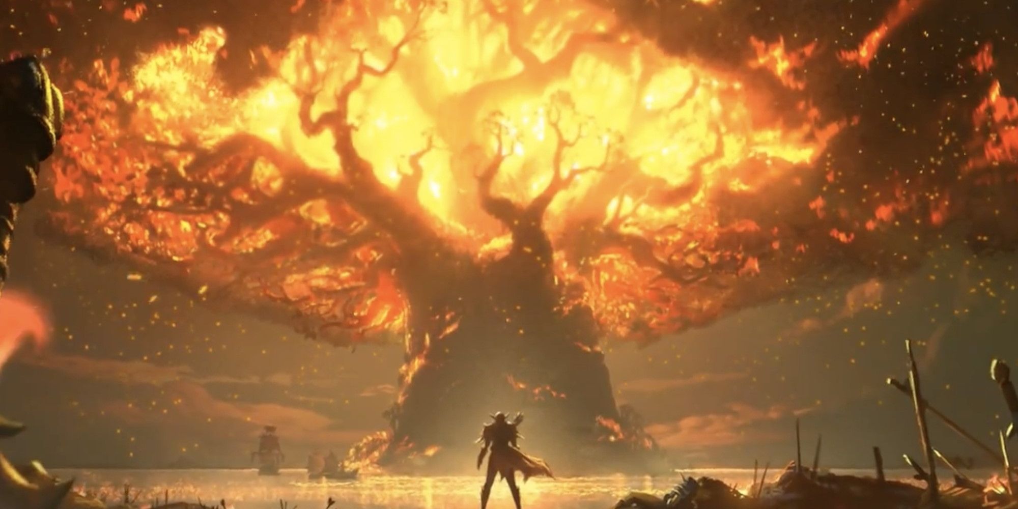Sylvanas sieht zu, wie Teldrassil in World of Warcraft brennt