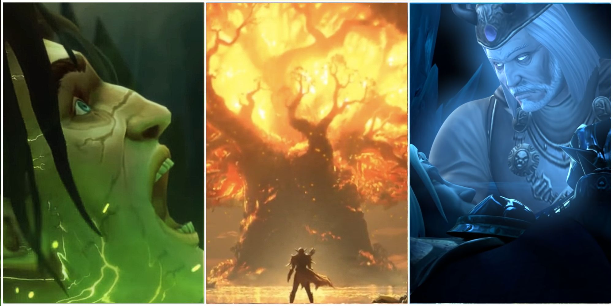 Varian dies, Teldrassil burns and King Terenas Menethil hold Arthas as he dies in World of Warcraft