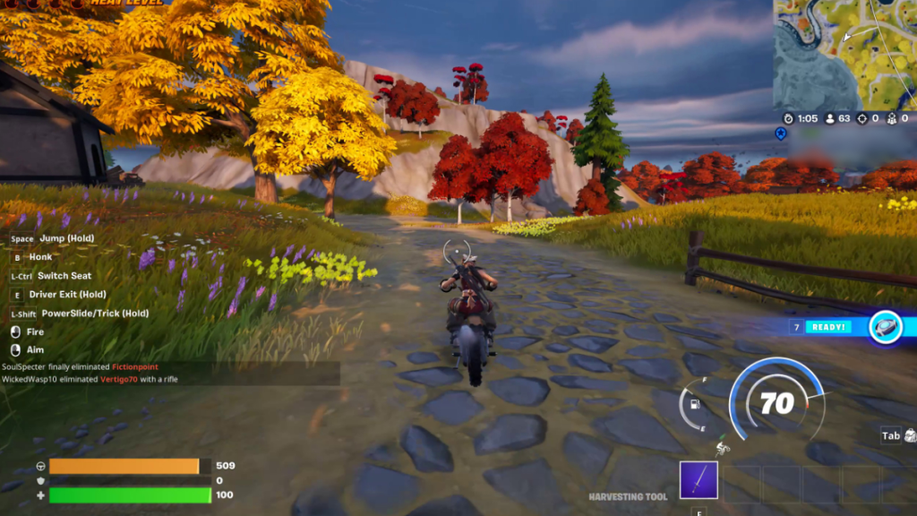 Auf einem Motorrad in Fortnite 70 Meilen pro Stunde erreichen