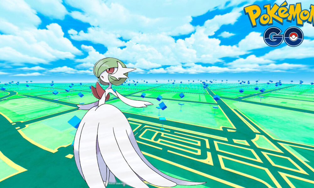 mega gardevoir in a pokemon go background with logo