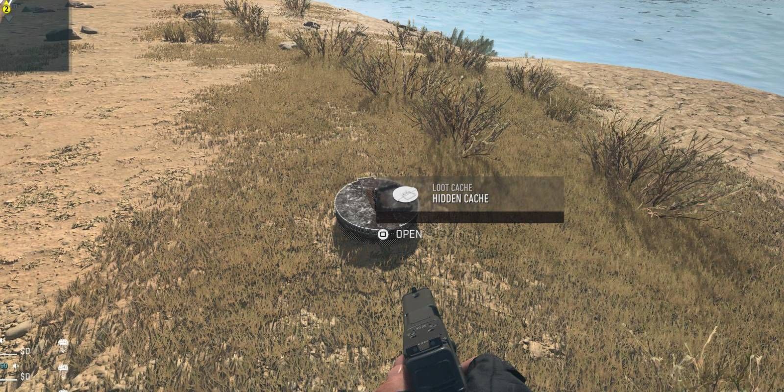 Versteckter Cache von Call of Duty Warzone 2.0 in der Nähe des Strandbereichs von Al Mazrah gefunden DMZ-Modus-Map Player-Perspektive-Screenshot