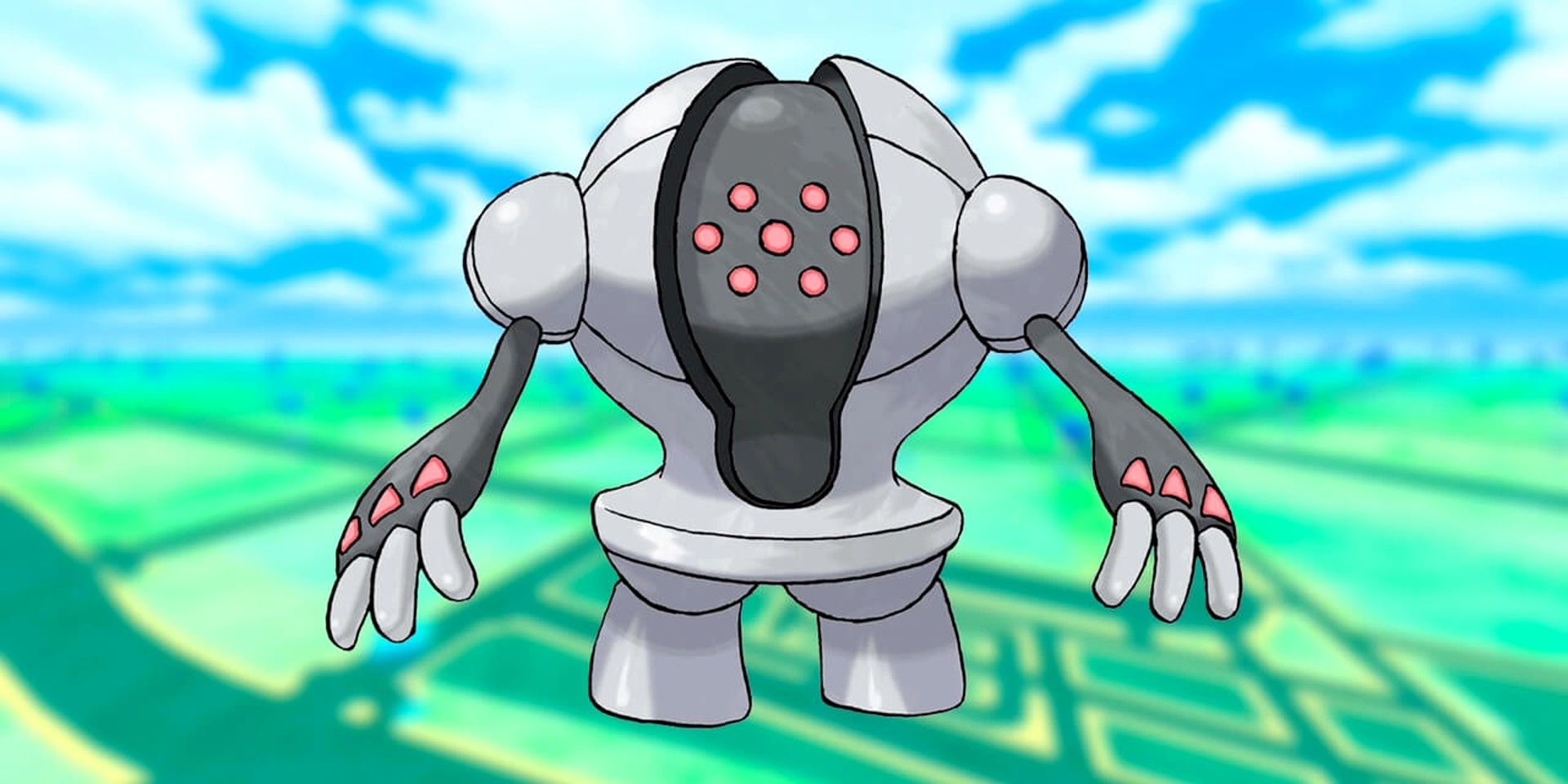 Registeel with a Pokemon Go map in the background